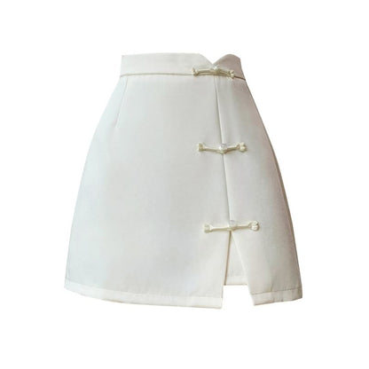 Frog-Button High-Rise Mini Skirt