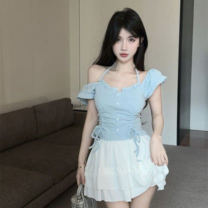 Ruffle Crop Top and Mini Flared Skirt Set