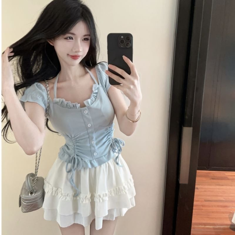 Ruffle Crop Top and Mini Flared Skirt Set