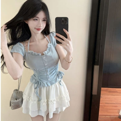 Ruffle Crop Top and Mini Flared Skirt Set