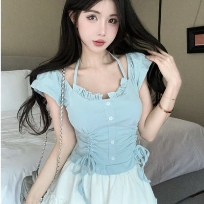 Ruffle Crop Top and Mini Flared Skirt Set
