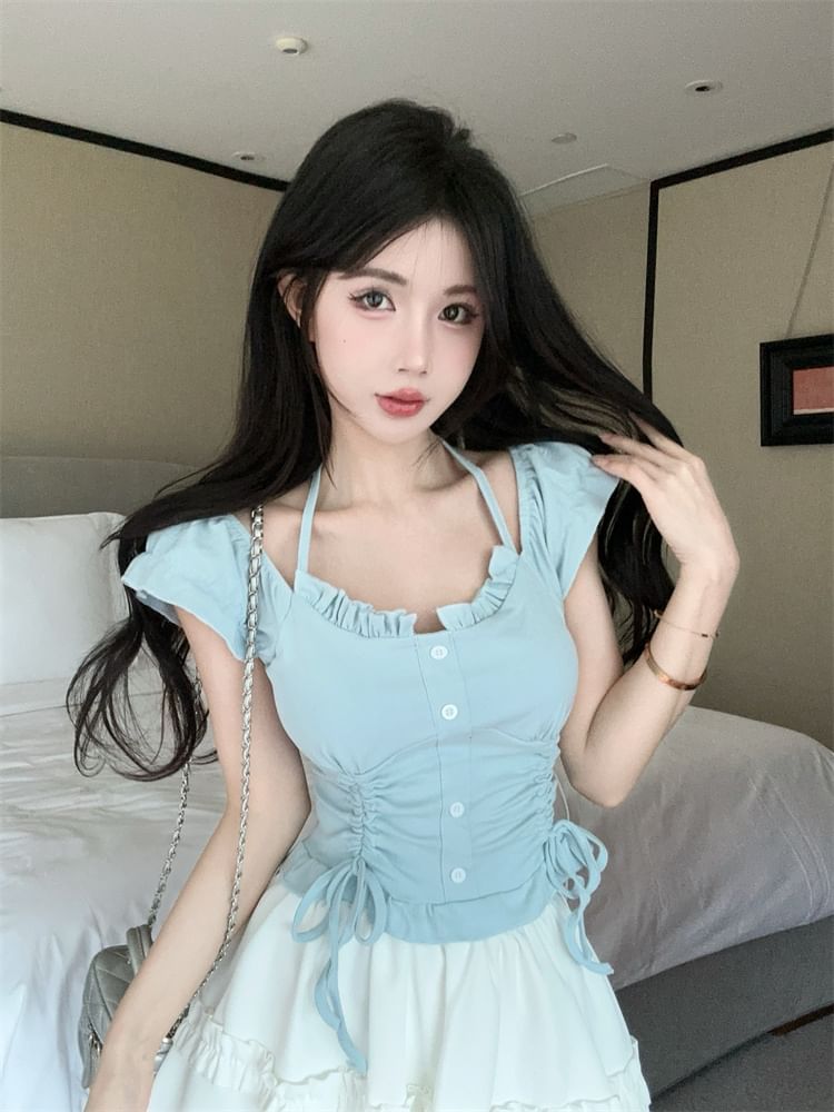 Ruffle Crop Top and Mini Flared Skirt Set