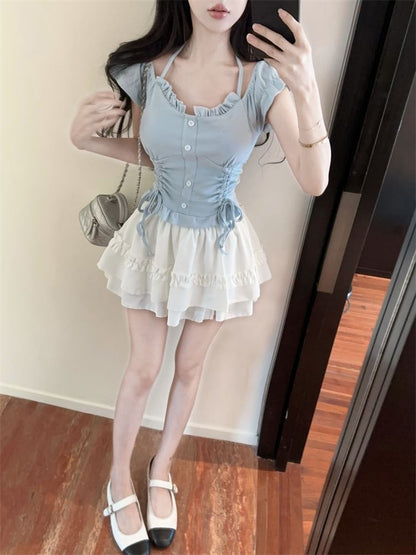 Ruffle Crop Top and Mini Flared Skirt Set