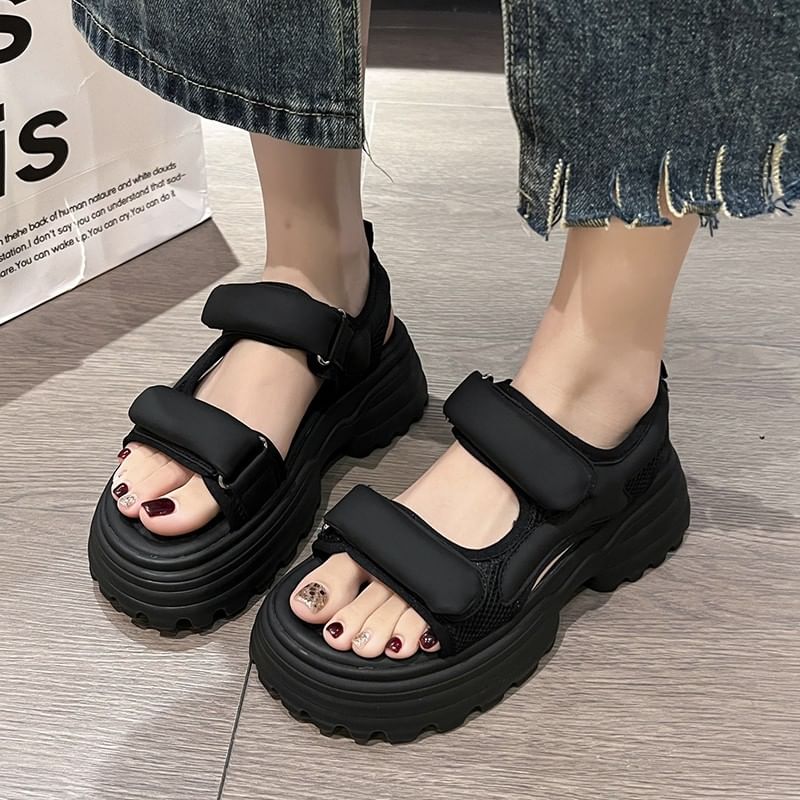 Platform Chunky Heel Hook & Loop Sandals