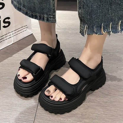 Platform Chunky Heel Hook & Loop Sandals