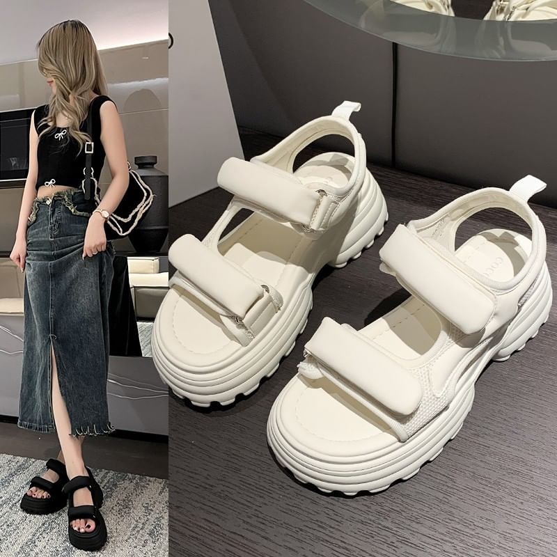 Platform Chunky Heel Hook & Loop Sandals