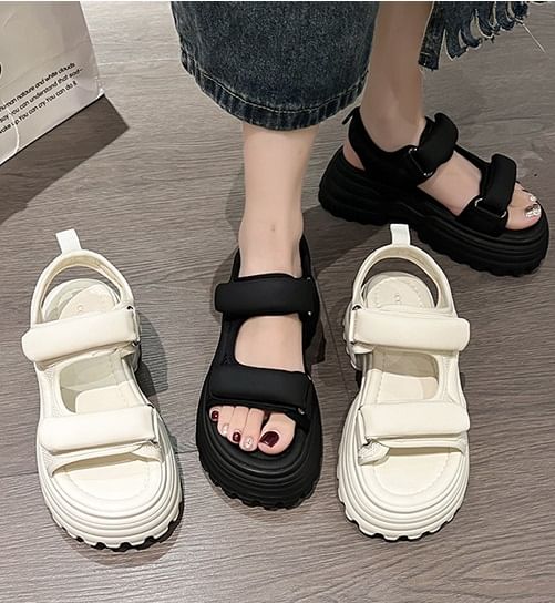 Platform Chunky Heel Hook & Loop Sandals