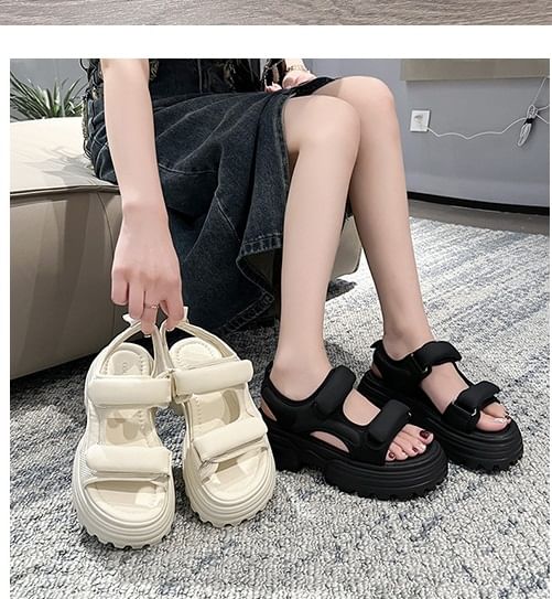 Platform Chunky Heel Hook & Loop Sandals
