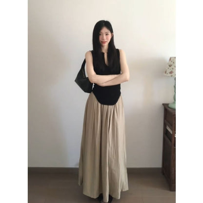 High-Rise Plain Maxi Flared Skirt