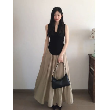 High-Rise Plain Maxi Flared Skirt