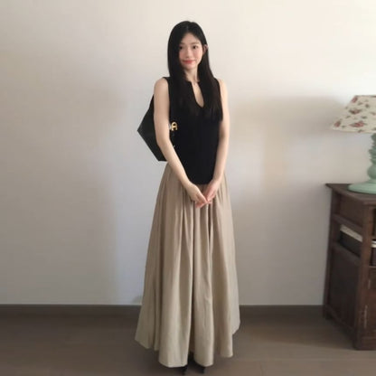 High-Rise Plain Maxi Flared Skirt