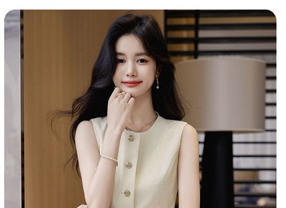 Sleeveless Vest and Pleated Mini Skirt Set