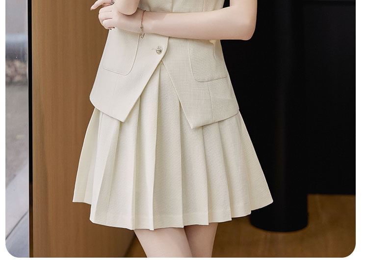 Sleeveless Vest and Pleated Mini Skirt Set