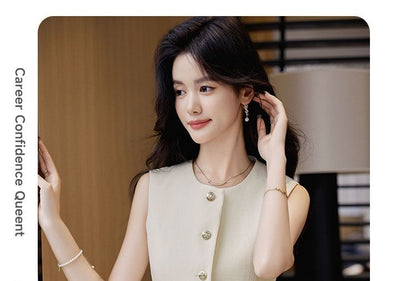 Sleeveless Vest and Pleated Mini Skirt Set