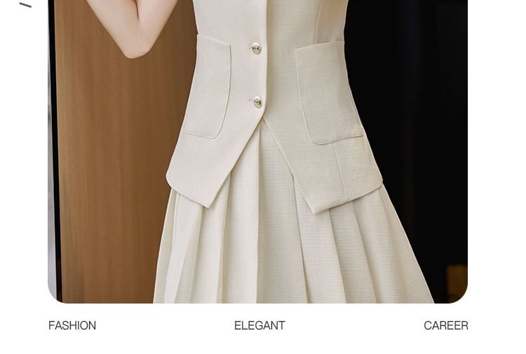 Sleeveless Vest and Pleated Mini Skirt Set