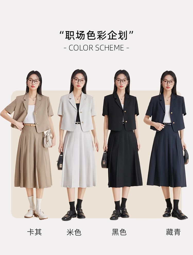 Blazer and Pleated Midi Skirt Set