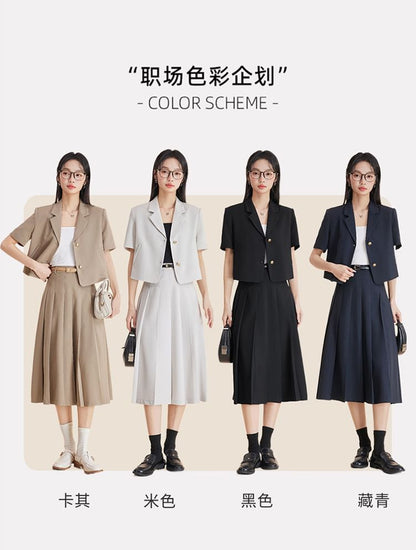 Blazer and Pleated Midi Skirt Set