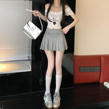 Ruched Mini Flared Skirt with Mid Rise
