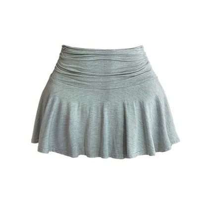 Ruched Mini Flared Skirt with Mid Rise