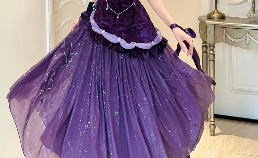 Sleeveless Lace Dress and Maxi Skirt Set