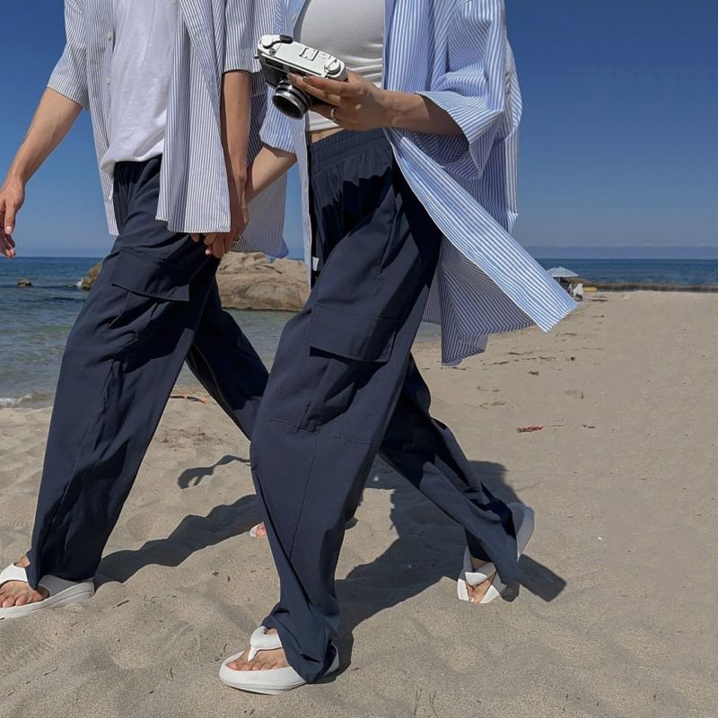 Couple Matching Plain Loose Fit Cargo Pants