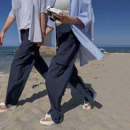 Couple Matching Plain Loose Fit Cargo Pants