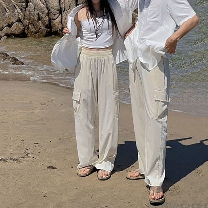 Couple Matching Plain Loose Fit Cargo Pants