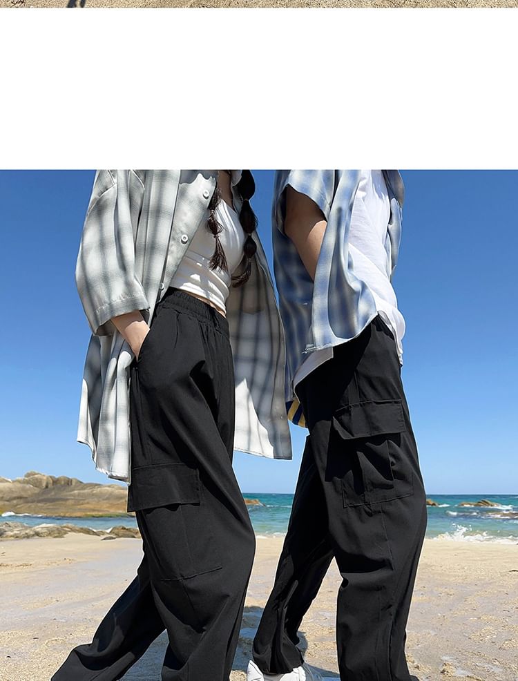 Couple Matching Plain Loose Fit Cargo Pants