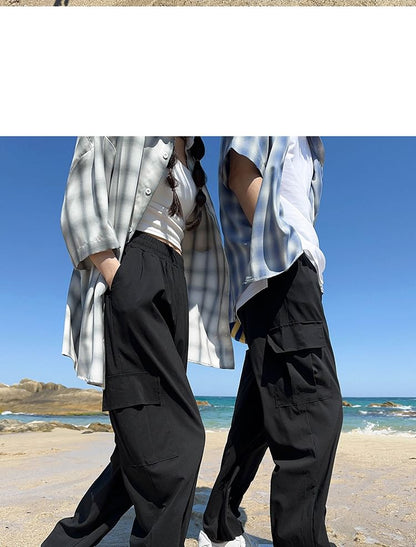 Couple Matching Plain Loose Fit Cargo Pants