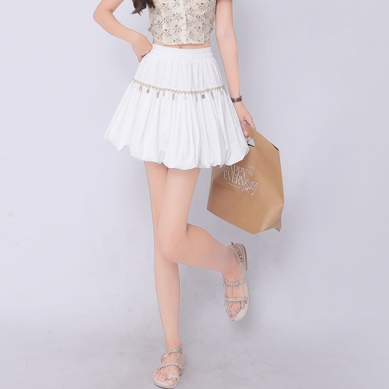 Pleated Mini Flared Skirt with High Rise and Plain Design