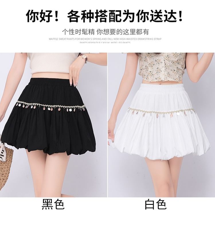 Pleated Mini Flared Skirt with High Rise and Plain Design