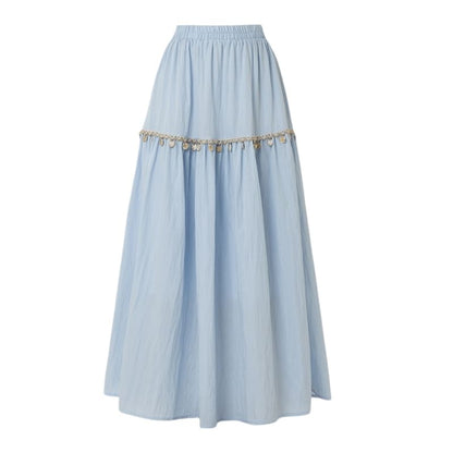High-Rise Fringed Maxi Flared Skirt