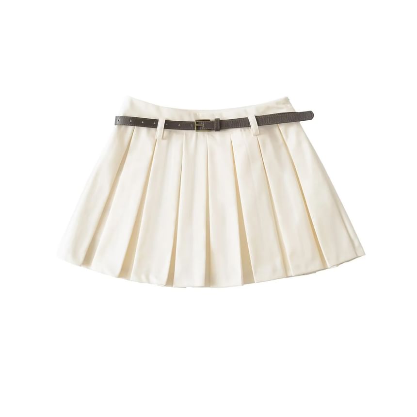 Pleated Mini Skirt with Faux Leather Belt Set
