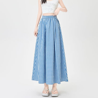 Gingham Midi Flared Skirt with High Rise Waist