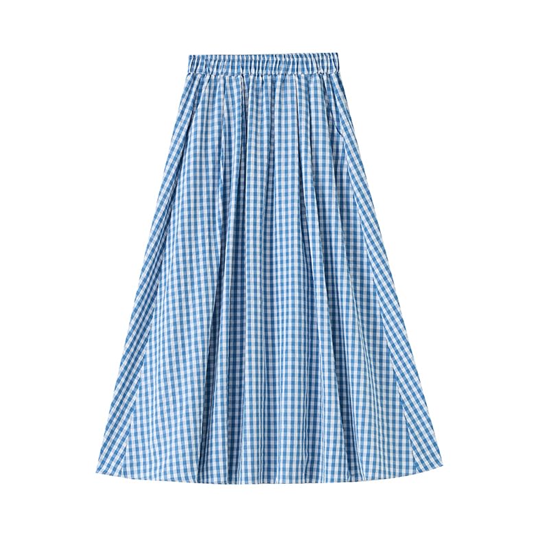 Gingham Midi Flared Skirt with High Rise Waist