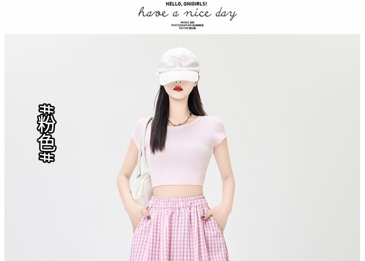 Gingham Midi Flared Skirt with High Rise Waist