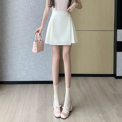 Pleated Mini Flared Skirt with High Waist