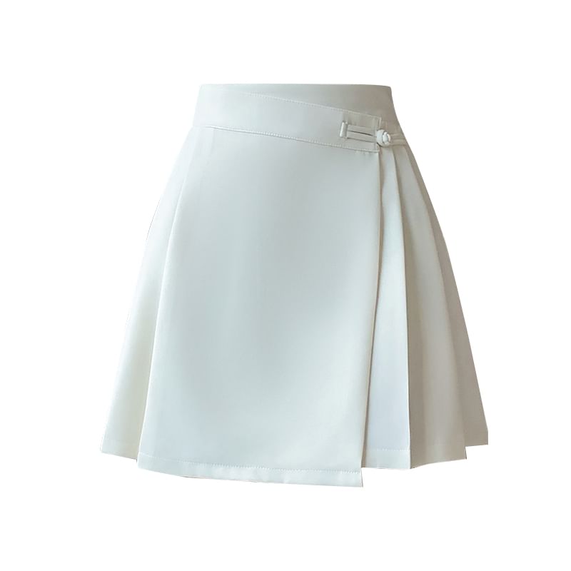 Pleated Mini Flared Skirt with High Waist