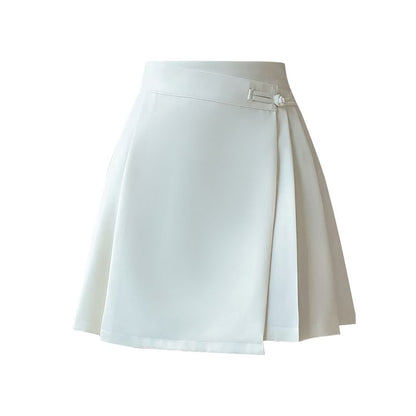 Pleated Mini Flared Skirt with High Waist