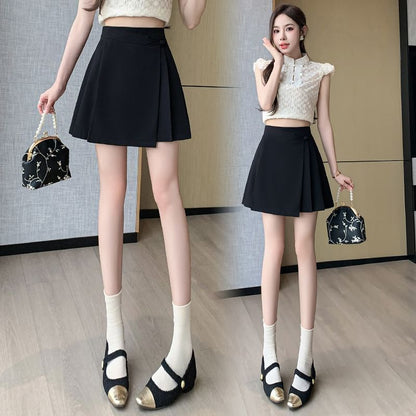 Pleated Mini Flared Skirt with High Waist