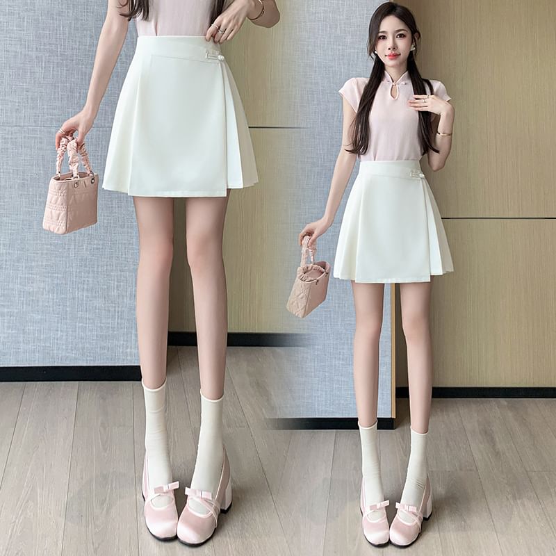 Pleated Mini Flared Skirt with High Waist