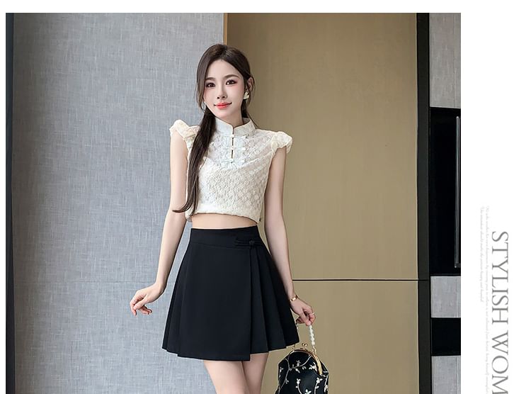 Pleated Mini Flared Skirt with High Waist