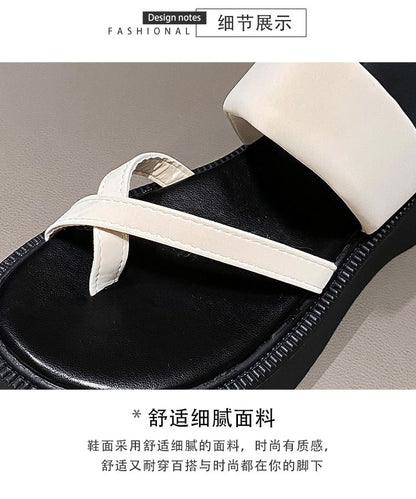 Platform Faux Leather Toe Loop Sandals