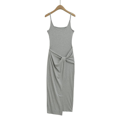 Knot Front Scoop Neck Spaghetti Strap Sheath Maxi Dress
