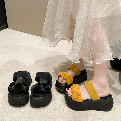 Platform Woven Slide Sandals
