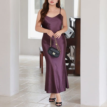 Plus-Size V-Neck Spaghetti Strap Sheath Maxi Dress