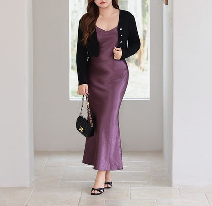 Plus-Size V-Neck Spaghetti Strap Sheath Maxi Dress