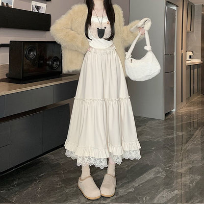 High-Rise Minimalist Frill Midi Flared Skirt
