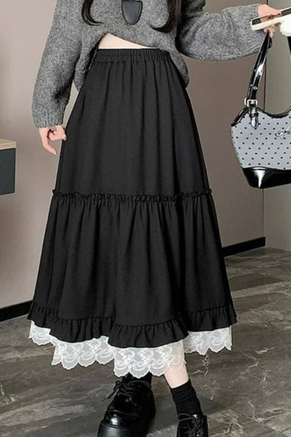 High-Rise Minimalist Frill Midi Flared Skirt