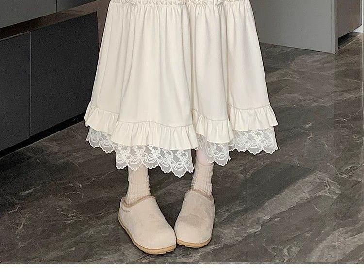 High-Rise Minimalist Frill Midi Flared Skirt